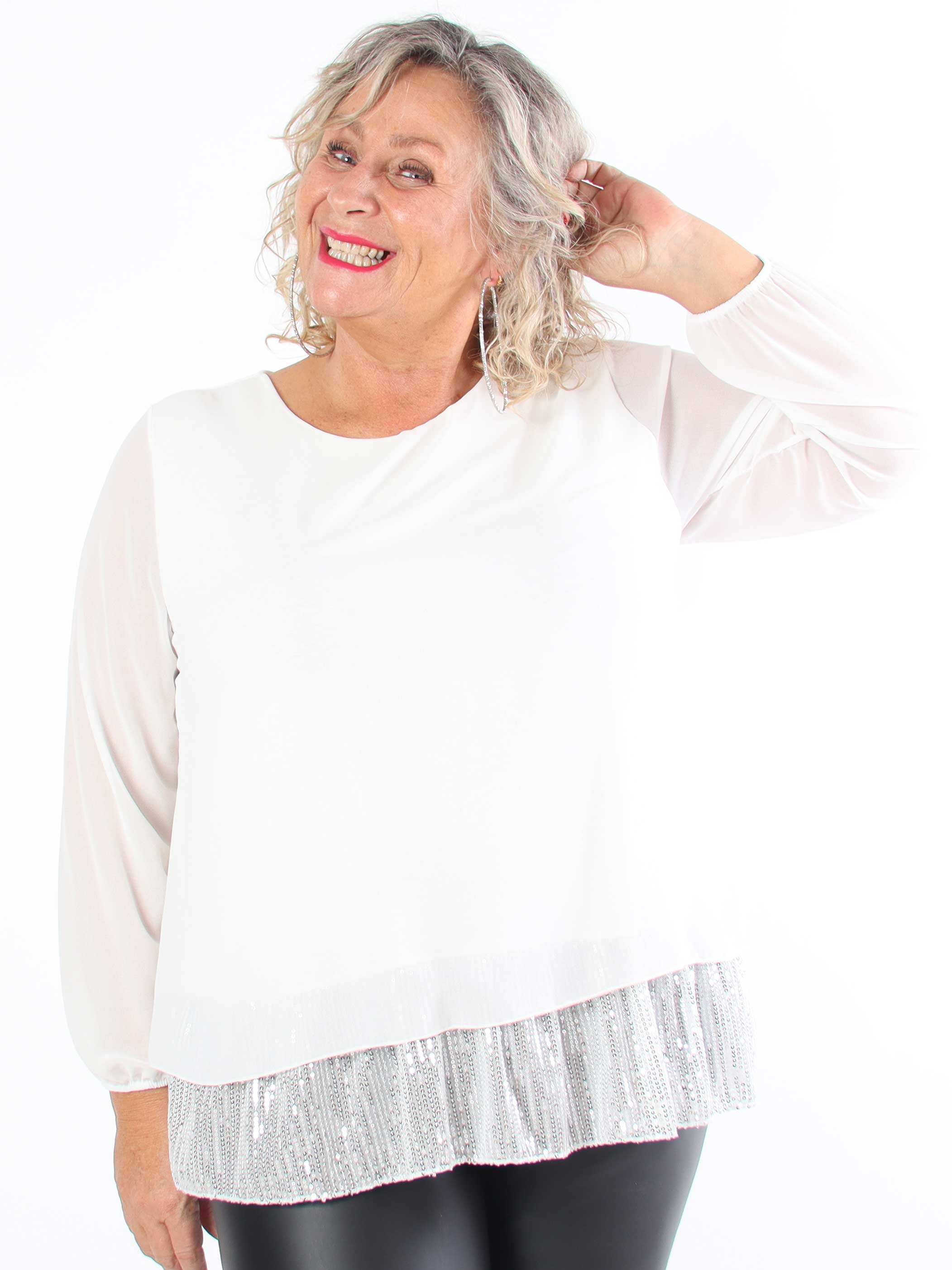 Luby - Plus size tunika i chiffon med pailetter forneden